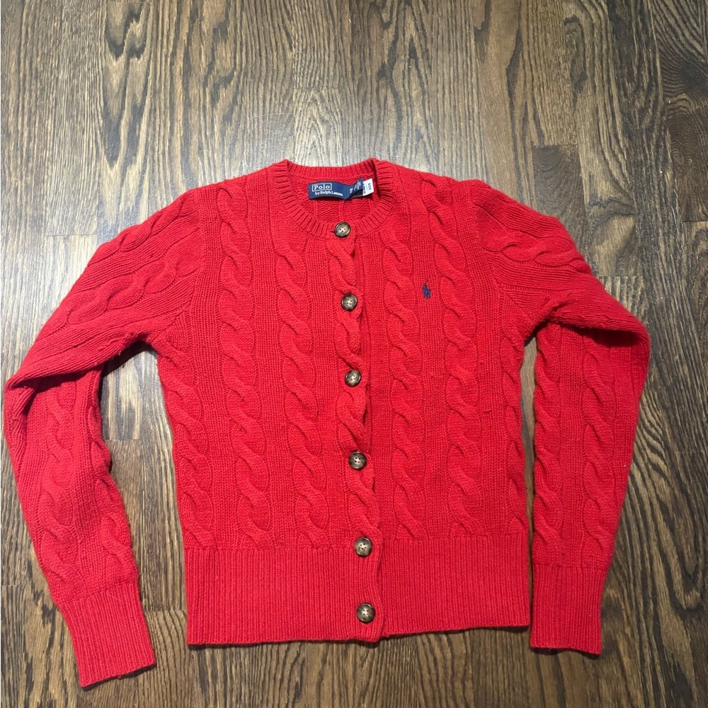 Ralph Lauren Red Cable Knit Cardigan